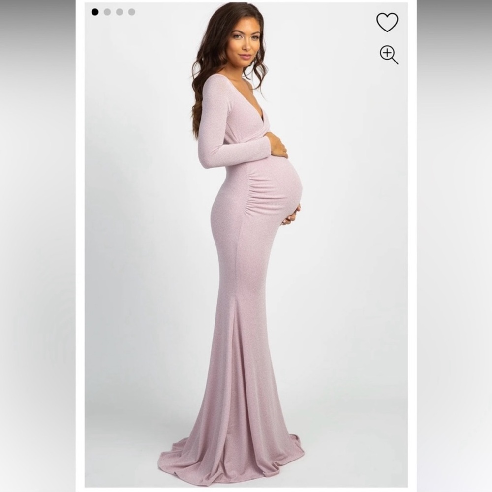 Pinkblush Soft Pink Shimmer Long Sleeve Maxi Maternity Dress
